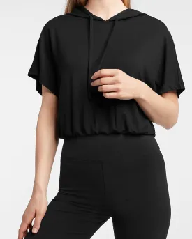Soft Short Sleeve Hooded Sweatshirt in Pitch Black