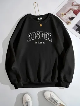 SXV  'BOSTON’ Printed Cool Aesthetic Drop Shoulder Oversized Sweatshirt