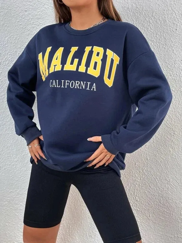SXV  'Malibu California’ Printed Cool Aesthetic Drop Shoulder Oversized Sweatshirt