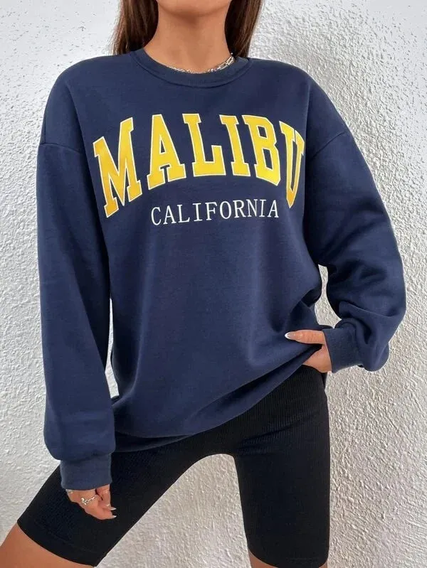 SXV  'Malibu California’ Printed Cool Aesthetic Drop Shoulder Oversized Sweatshirt