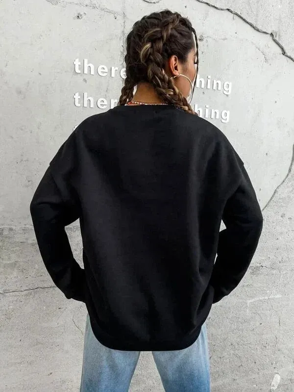 SXV  'Reflective Smile Face’ Printed Cool Aesthetic Drop Shoulder Oversized Baggy Sweatshirt