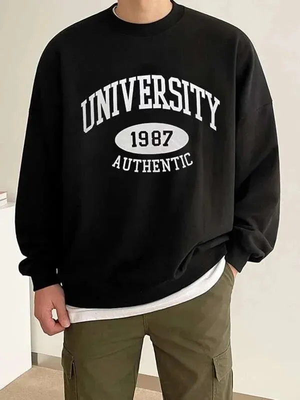 SXV  'University 1987 authentic’ Printed Cool Aesthetic Drop Shoulder Oversized Sweatshirt
