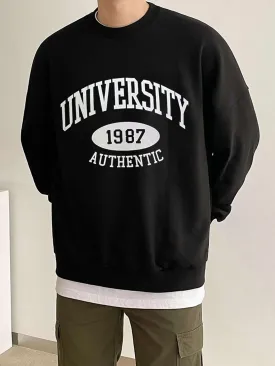 SXV  'University 1987 authentic’ Printed Cool Aesthetic Drop Shoulder Oversized Sweatshirt