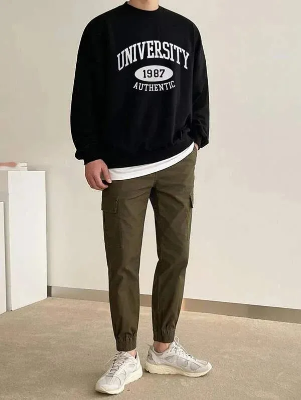 SXV  'University 1987 authentic’ Printed Cool Aesthetic Drop Shoulder Oversized Sweatshirt