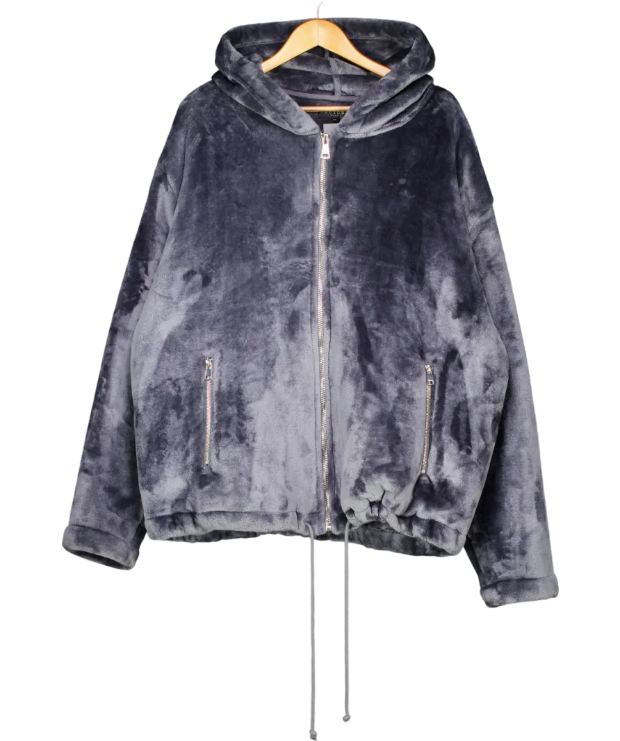 The Couture Club Blue Fur Applique logo Hooded Jacket UK M
