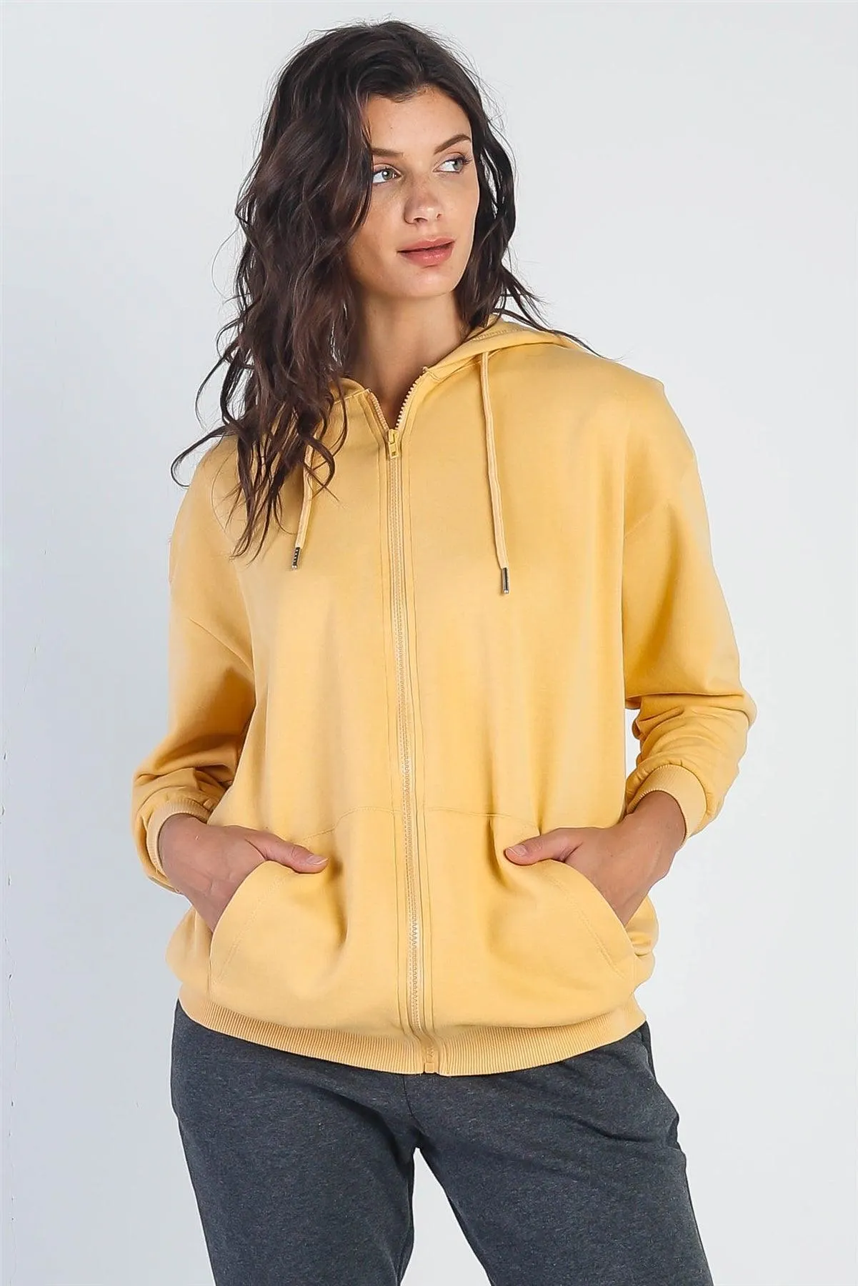 Vanilla Zip-Up Two Pocket Hooded Long Sleeve Sweatshirt