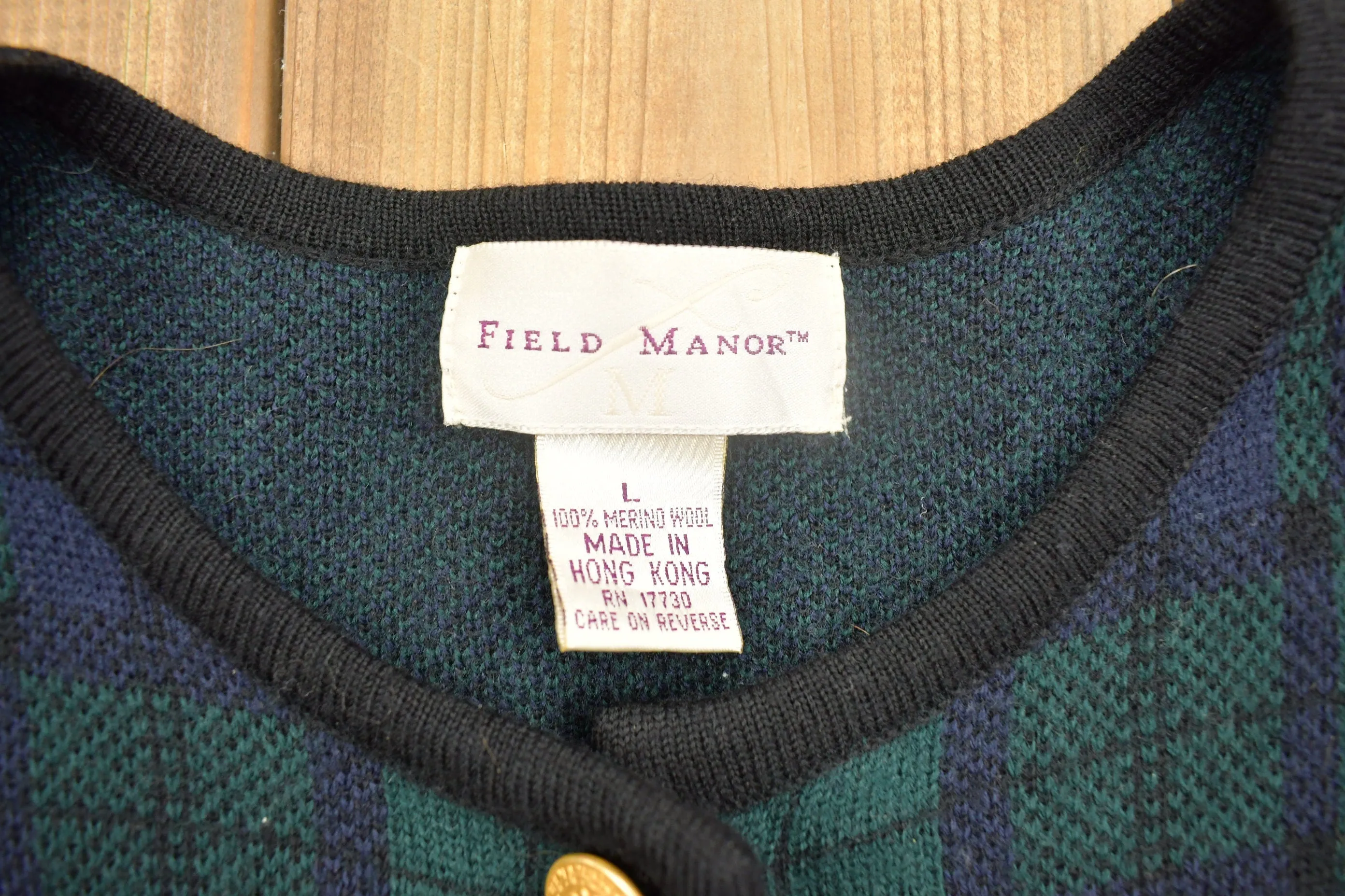 Vintage 1990s Field Manor Knit Wool Cardigan Button Up Sweater
