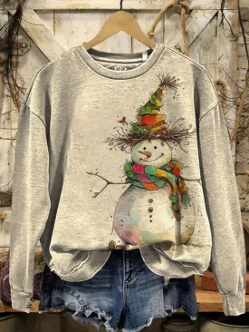 Vintage Snowman Printed Casual Sweatshirt