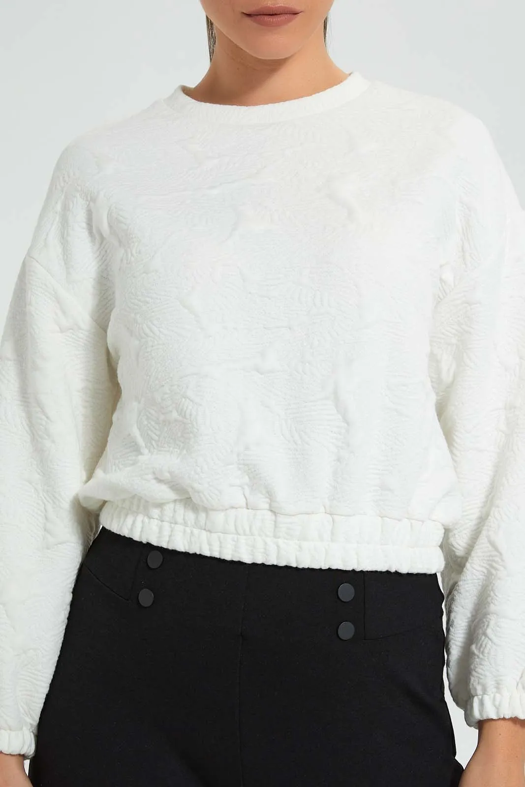 White Textured Sweatshirt