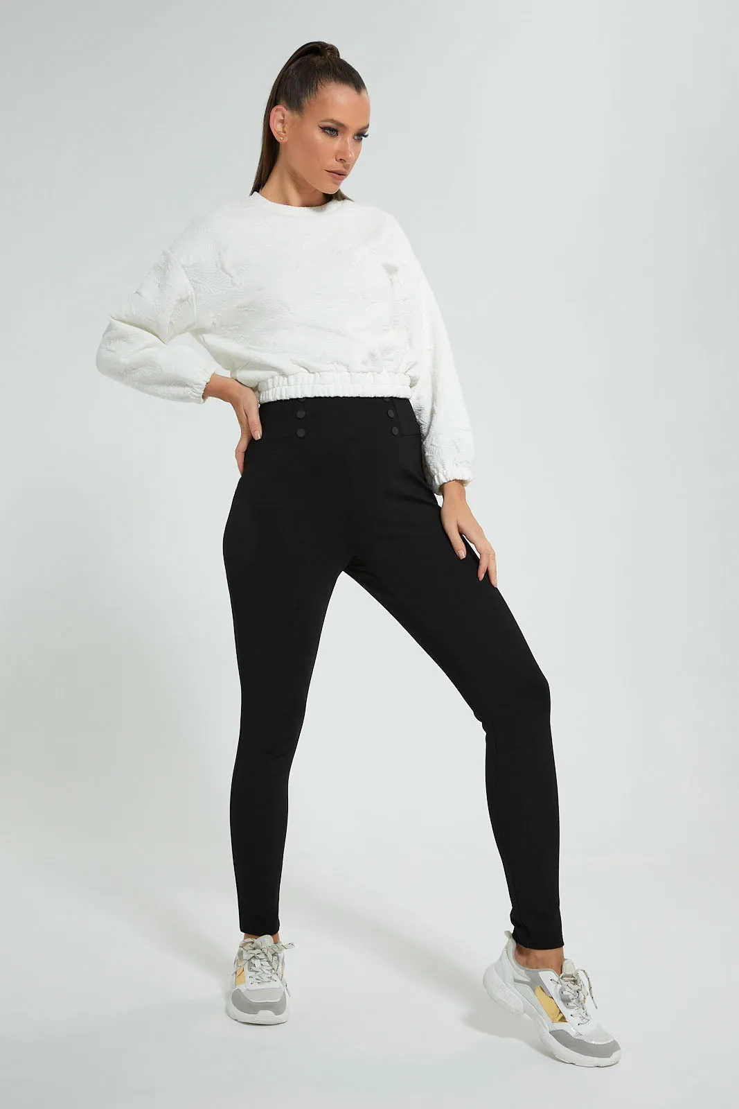 White Textured Sweatshirt