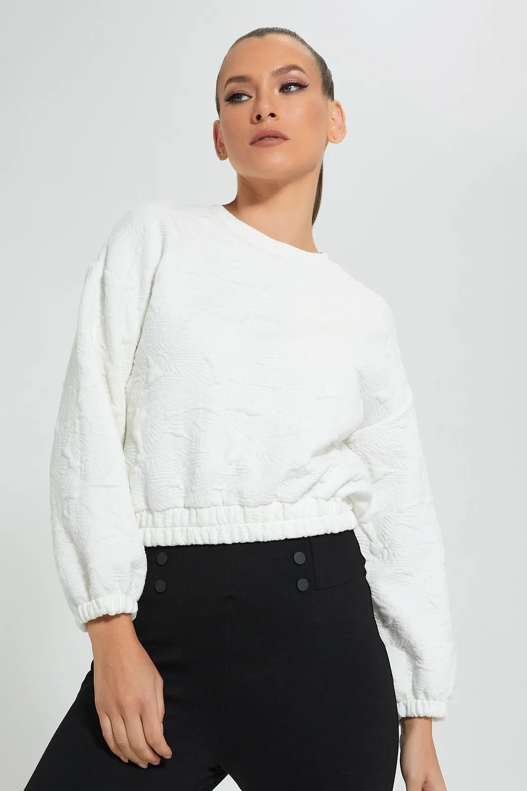 White Textured Sweatshirt