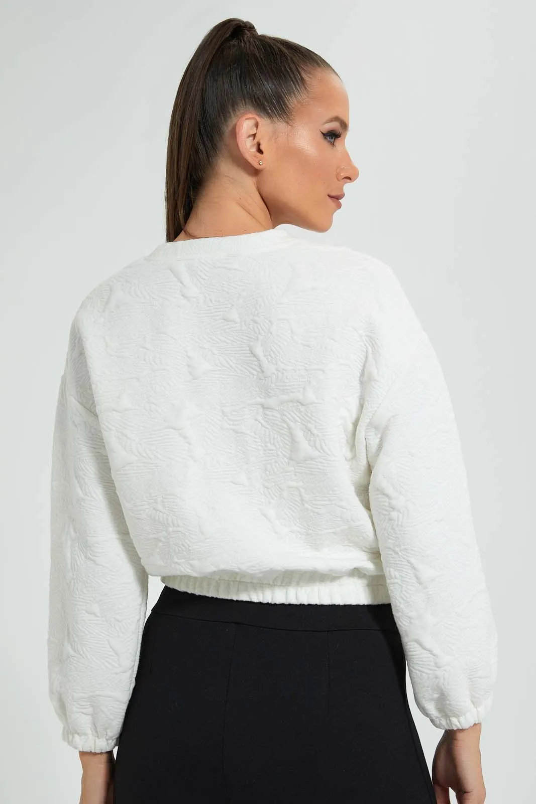 White Textured Sweatshirt