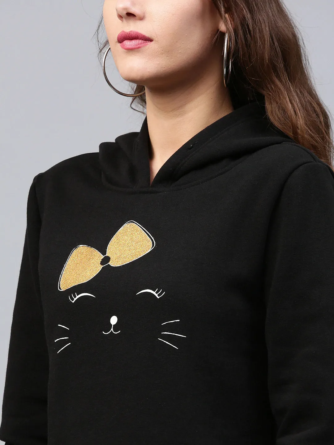 Women Bow Kitty Black Sweatshirt