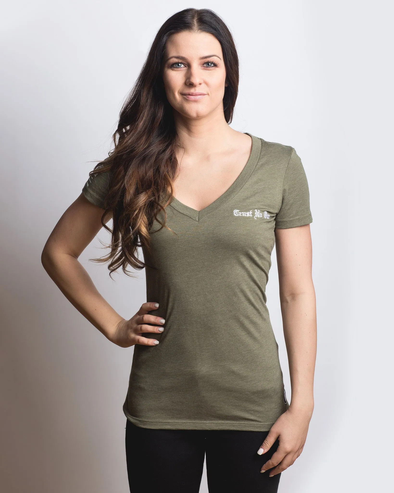 Women's Molon Labe Graphic V-Neck - Olive Drab Green