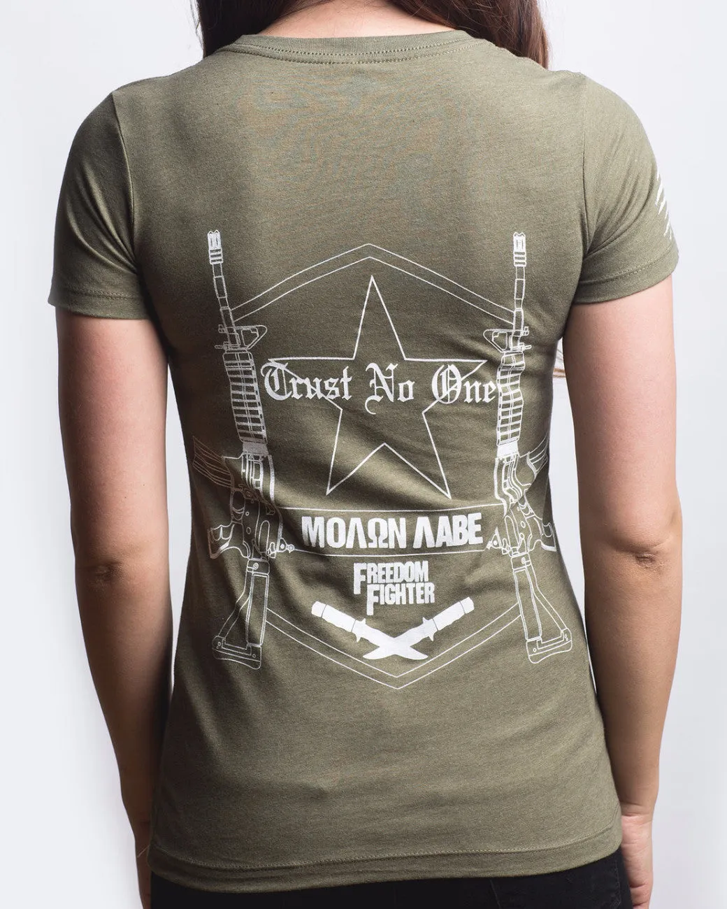Women's Molon Labe Graphic V-Neck - Olive Drab Green