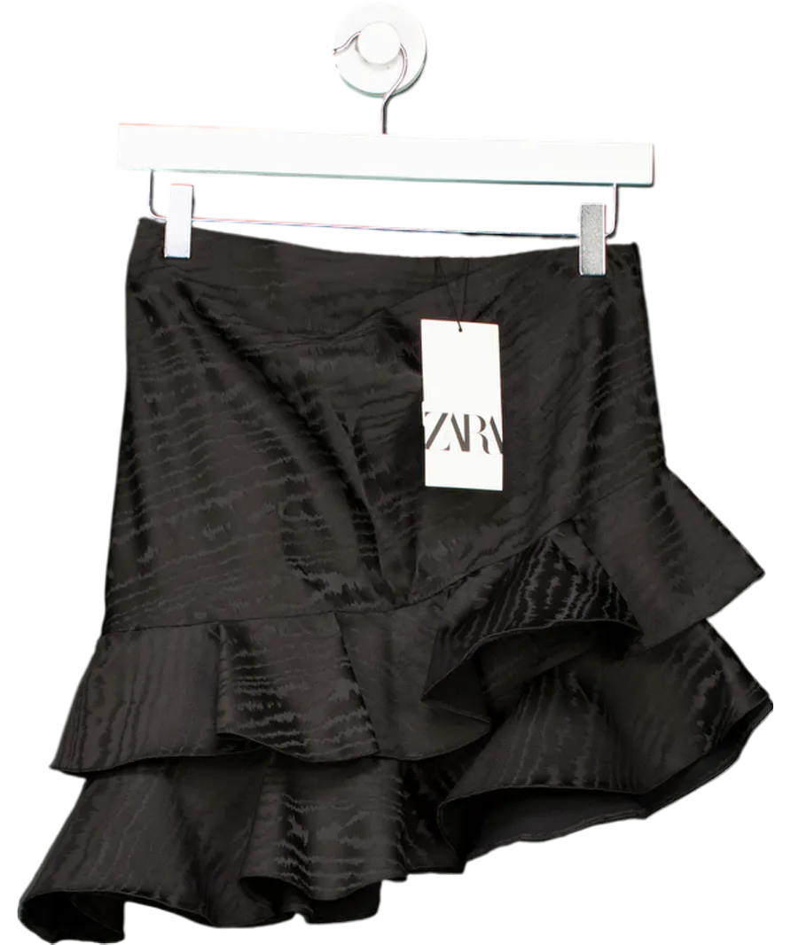 ZARA Black Asymmetric Ruffle Skirt UK S